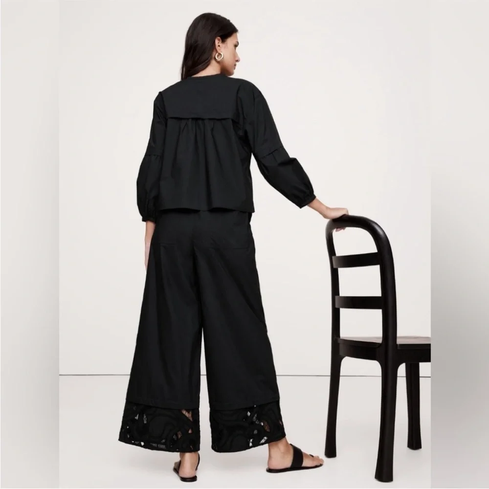 NWT! BR High-Rise Wide-Leg Embroidered Cotton Poplin Cropped Pant - Multiple🧡💫